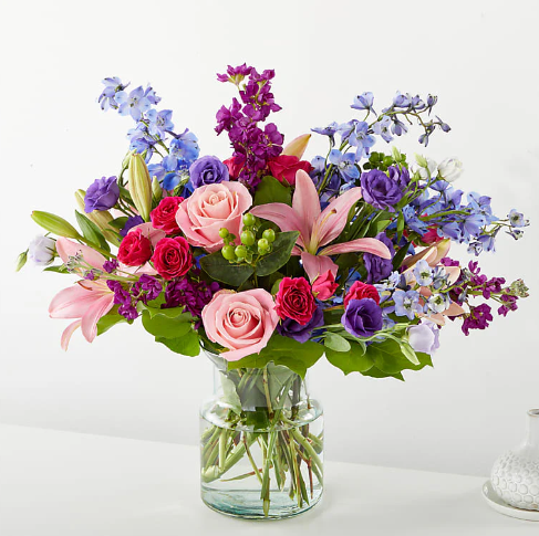 Breezy Meadows Bouquet (Lily, Roses, Delphinium)
