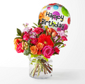 Fiesta Bouquet with Birthday Balloon (Daisy, Gerbera, Spray Roses)