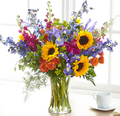 Rays of Life Bouquet (Sunflower, Delphinium, Greenery)